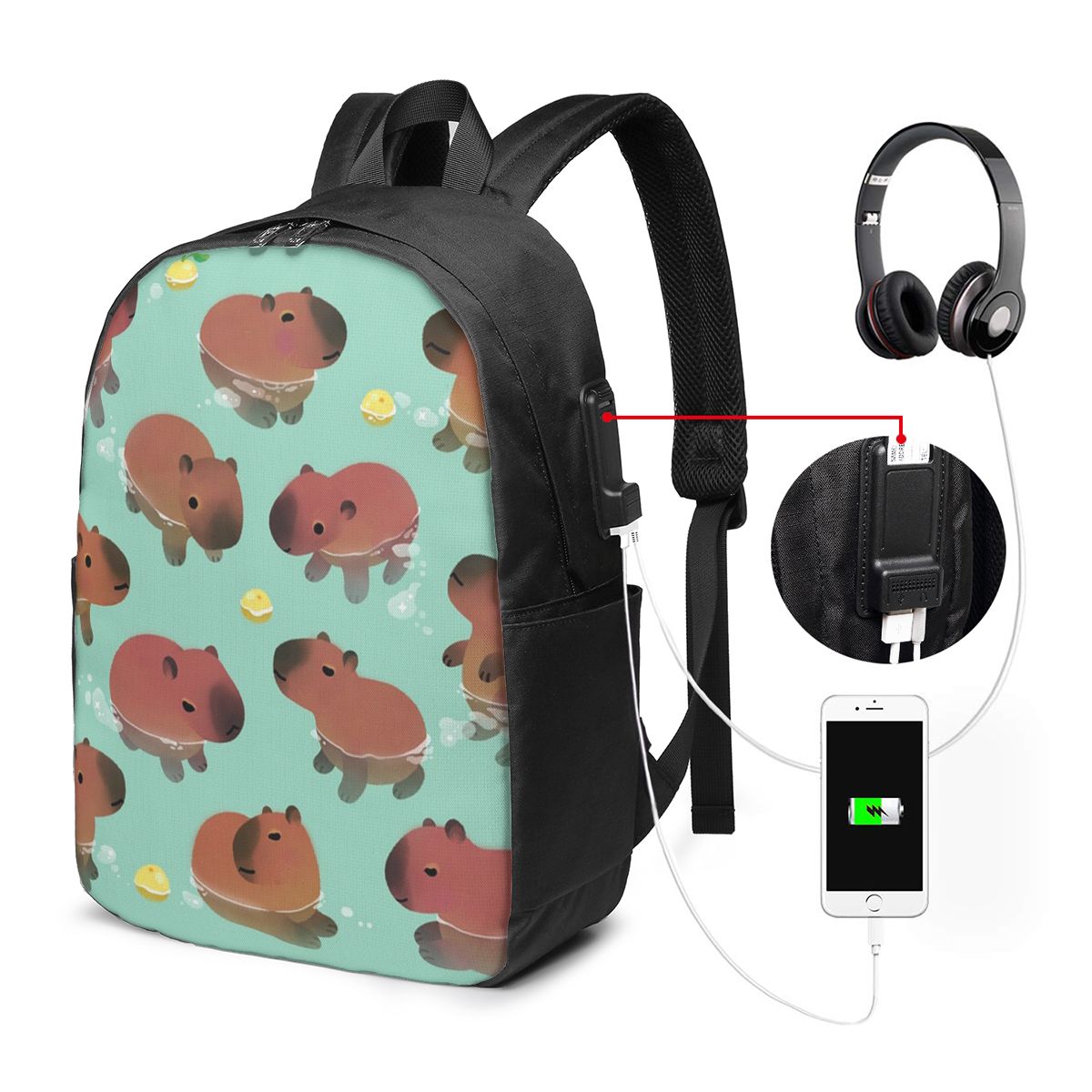 Womens Backpack - Capybara Animal Pattern Backpack Travel Notebook