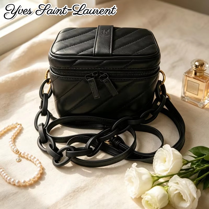 Women Bags Ysl - YSL Black Chevron Leather Square Makeup