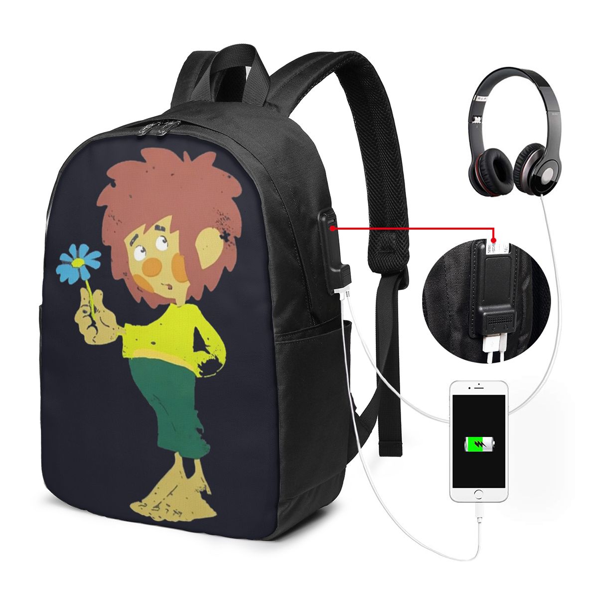Womens Backpack - Pumuckl Blume - Figur Backpack Travel