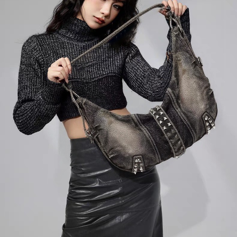 Washed Denim rivet Shoulder Ba - огляд і ціна Women Bags Jeans