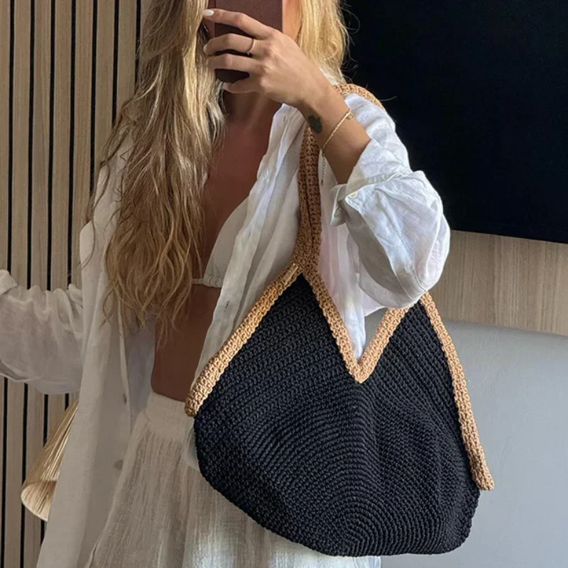 Colorblock Straw Woven Tote Ba - огляд і ціна Woven Straw Bag